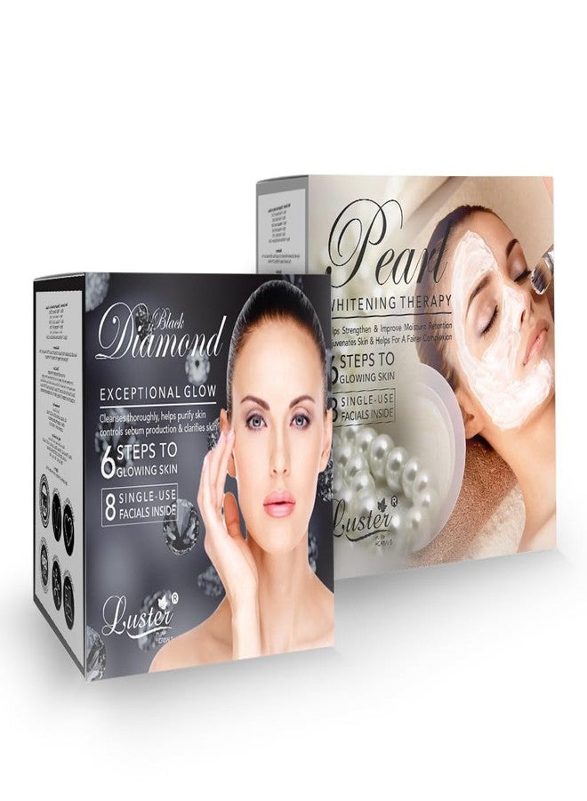 Luster Black Diamond Facial Kit & White Pearl Facial Kit | 6 Step Facial Kit | Single Use Mini Facial Kit | For Women & Men | Paraben & Sulfate Free - 40g Each - Image 2