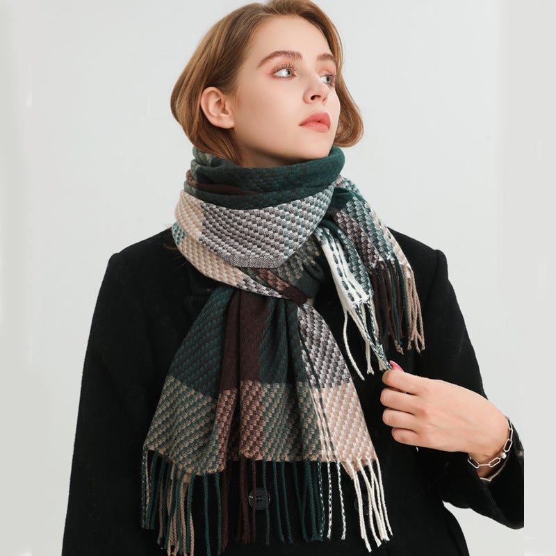 Nordic-style Cashmere Large Plaid Warm Shawl Scarf Unisex Autumn and Winter Fashion All-match Tassel Scarf - Image 2