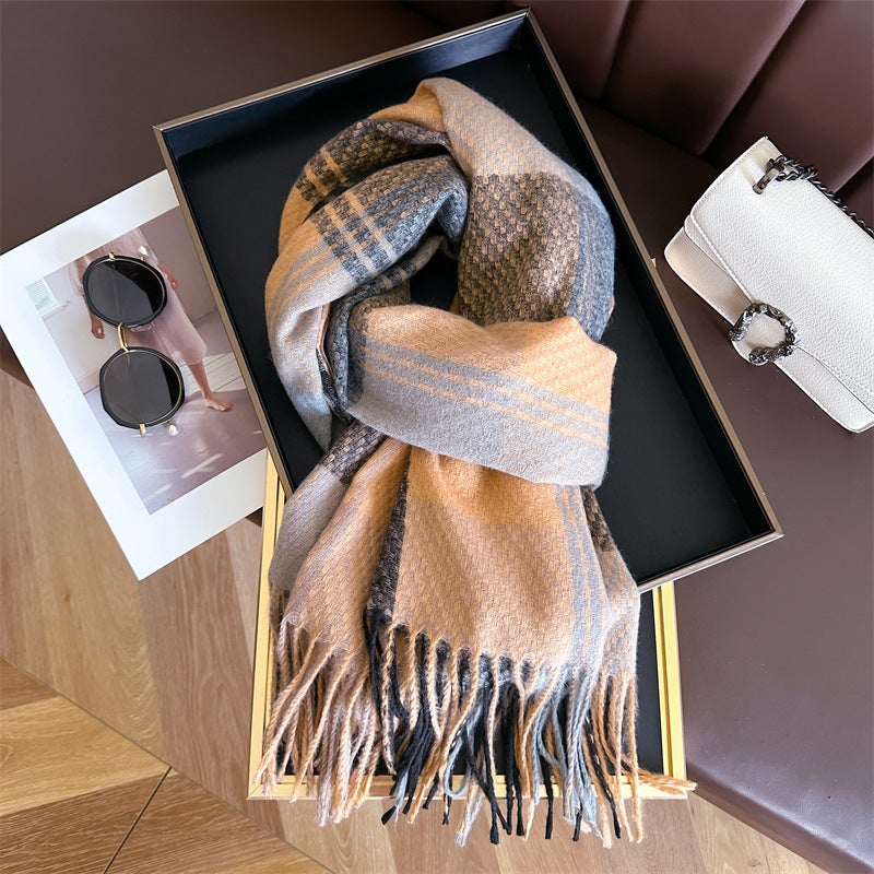 Nordic-style Cashmere Large Plaid Warm Shawl Scarf Unisex Autumn and Winter Fashion All-match Tassel Scarf - Image 5