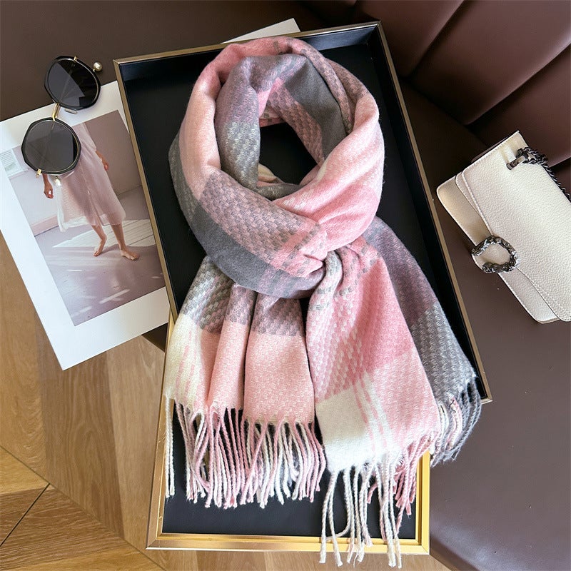 Nordic-style Cashmere Large Plaid Warm Shawl Scarf Unisex Autumn and Winter Fashion All-match Tassel Scarf - Image 4