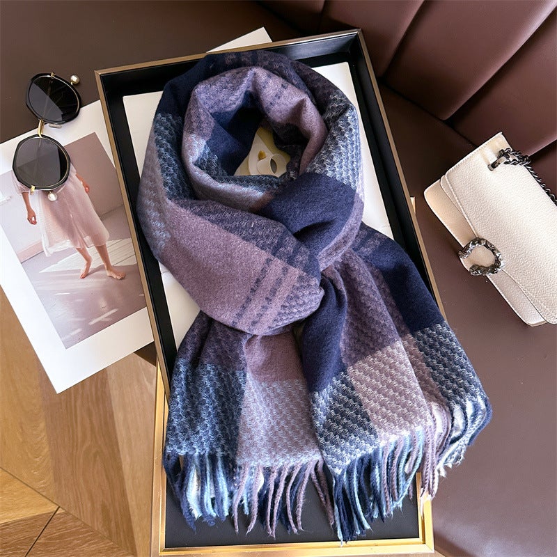 Nordic-style Cashmere Large Plaid Warm Shawl Scarf Unisex Autumn and Winter Fashion All-match Tassel Scarf - Image 3