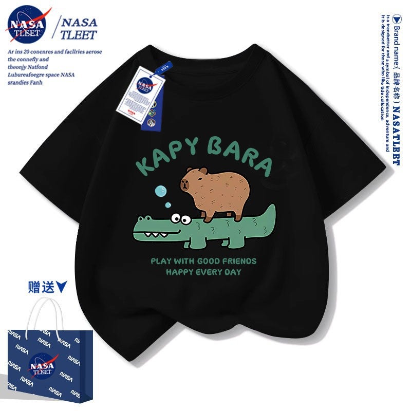Nasa Joint Men'S And Women'S Children'S Wear Summer Casual Short Sleeve New Cartoon Anime Kapibala Print Fashionable T-Shirt - Image 5