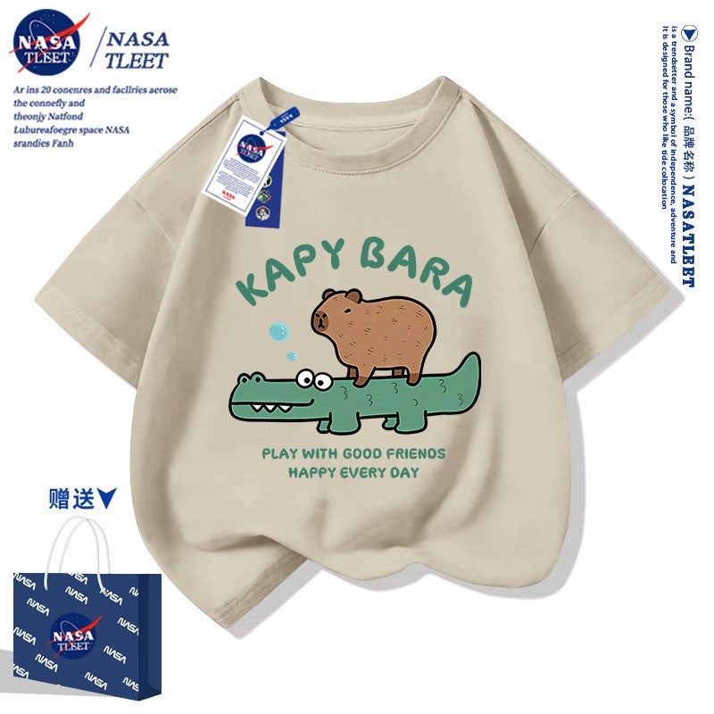 Nasa Joint Men'S And Women'S Children'S Wear Summer Casual Short Sleeve New Cartoon Anime Kapibala Print Fashionable T-Shirt - Image 2