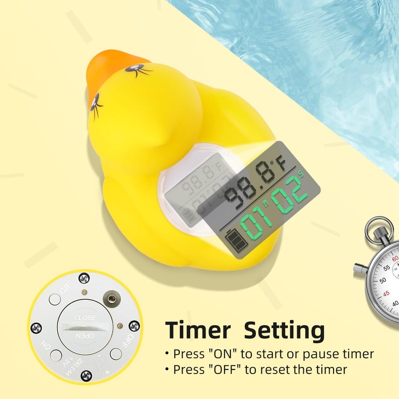BabyElf Baby Bath Tub Water Thermometer - (Upgraded Version) Digital Water Temperature Thermometer & Room Thermometer, Duck Floating Toy for Infant Toddler Bathtub Pool with Temperature Warning - Image 3