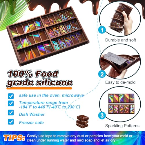 Ziliny 1 Pcs Holographic Chocolate Molds Resin Silicone Chocolate Bar Deep Thick Molds for Christmas Valentine's Day DIY Baking Wax Melts Party Supplies(Triangle) - Image 3