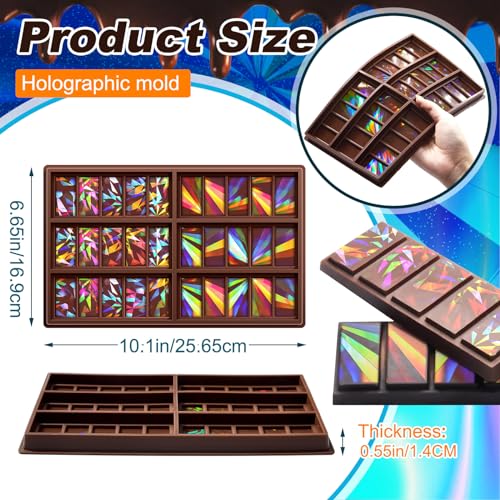 Ziliny 1 Pcs Holographic Chocolate Molds Resin Silicone Chocolate Bar Deep Thick Molds for Christmas Valentine's Day DIY Baking Wax Melts Party Supplies(Triangle) - Image 2