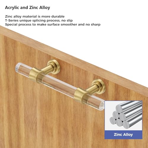Peaha 10 Pack 5 Inch Acrylic Cabinet Pulls Gold Drawer Handles Brushed Brass Hardware Zinc Alloy for Dresser Cupboard Kitchen - Image 3