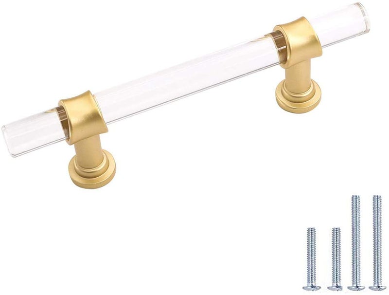 Peaha 10 Pack 5 Inch Acrylic Cabinet Pulls Gold Drawer Handles Brushed Brass Hardware Zinc Alloy for Dresser Cupboard Kitchen - Image 1