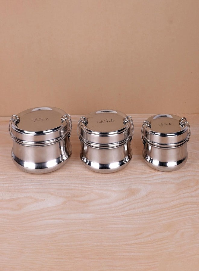 inKitch Premium Stainless Steel Lunch Box for Office, Kids & Travel | Airtight, Leakproof Meal Pack with Separator Plate & Locking Clip | Durable Portable Food Container (3, 250ml, 300ml & 500ml) - Image 1