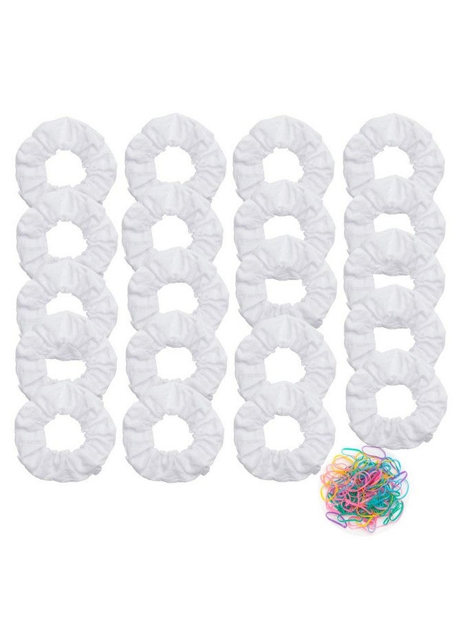 20 Pack White Cotton Scrunchies For Tie Dye Party Hair Elastic Hair Ties Pony Tail Holder For Women