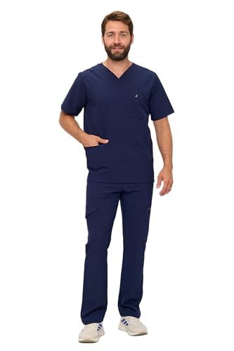 Natural Uniforms Mens Stretch Multi-Pocket Cargo Scrub Set (True Navy Blue, X-Large) - Image 2