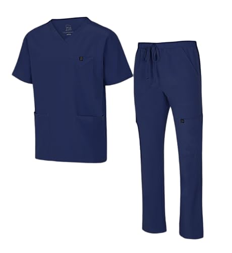 Natural Uniforms Mens Stretch Multi-Pocket Cargo Scrub Set (True Navy Blue, X-Large) - Image 1