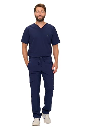 Natural Uniforms Mens Stretch Multi-Pocket Cargo Scrub Set (True Navy Blue, X-Large) - Image 4