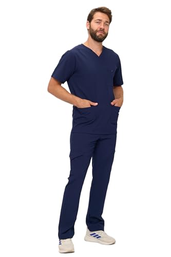Natural Uniforms Mens Stretch Multi-Pocket Cargo Scrub Set (True Navy Blue, X-Large) - Image 3
