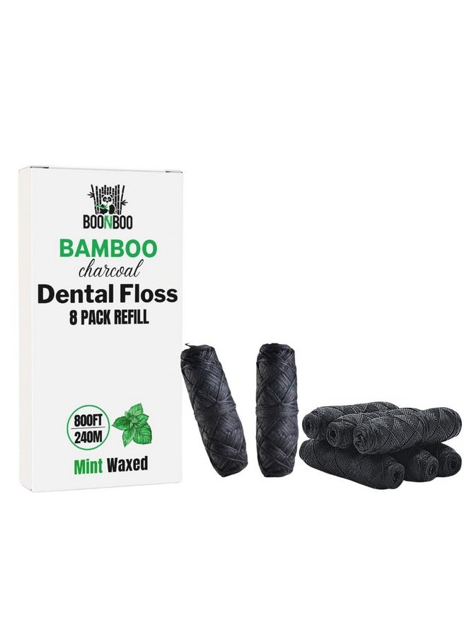 BOONBOO Dental Floss Refill, Charcoal Woven Thread, 8 Pieces, Mint  - Image 1