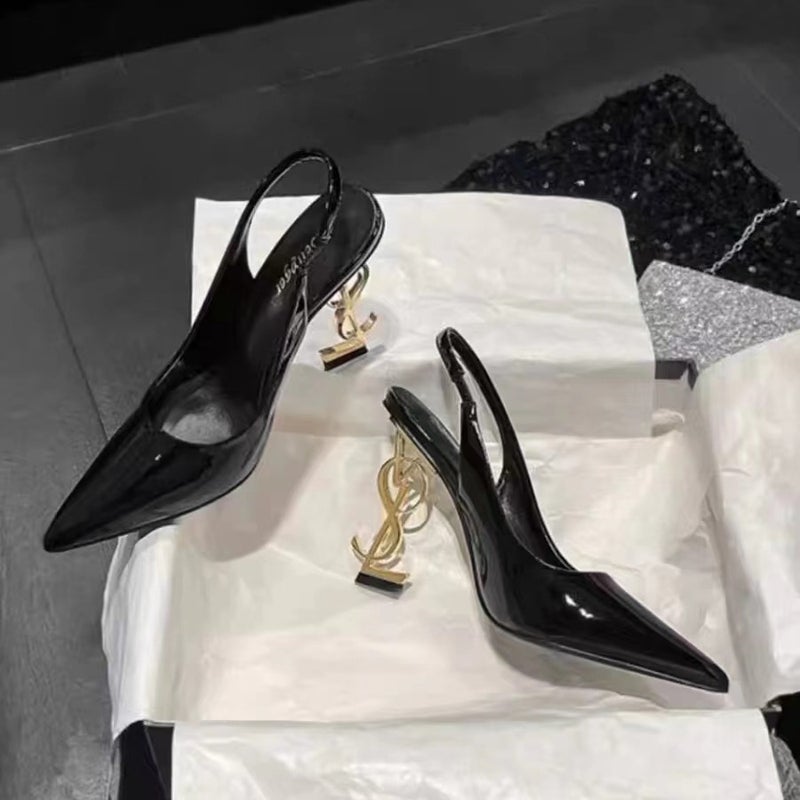 [Ready Stock] Letter Heel Black Women'S High Heel Stiletto New Women'S Sandals Niche Toe Pointed Toe Shoes - Image 4