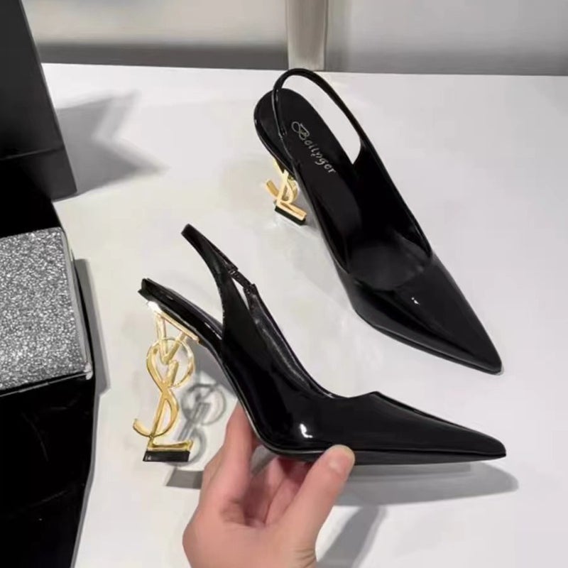 [Ready Stock] Letter Heel Black Women'S High Heel Stiletto New Women'S Sandals Niche Toe Pointed Toe Shoes - Image 2