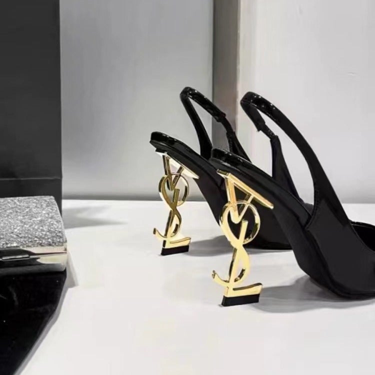 [Ready Stock] Letter Heel Black Women'S High Heel Stiletto New Women'S Sandals Niche Toe Pointed Toe Shoes - Image 3