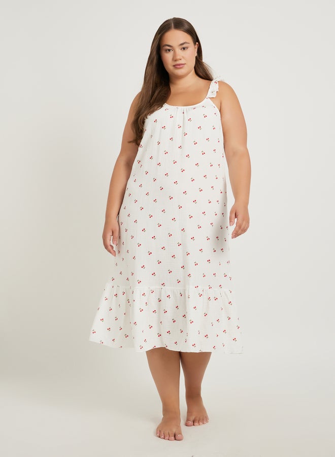 ستايلي فستان قطني بنقشة الكرز مقاس كبير بكسرات - Image 1