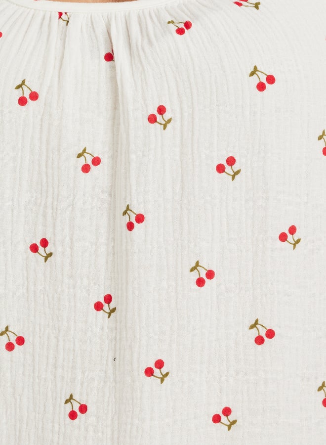 ستايلي فستان قطني بنقشة الكرز مقاس كبير بكسرات - Image 3