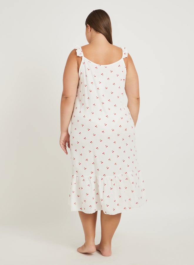 ستايلي فستان قطني بنقشة الكرز مقاس كبير بكسرات - Image 4