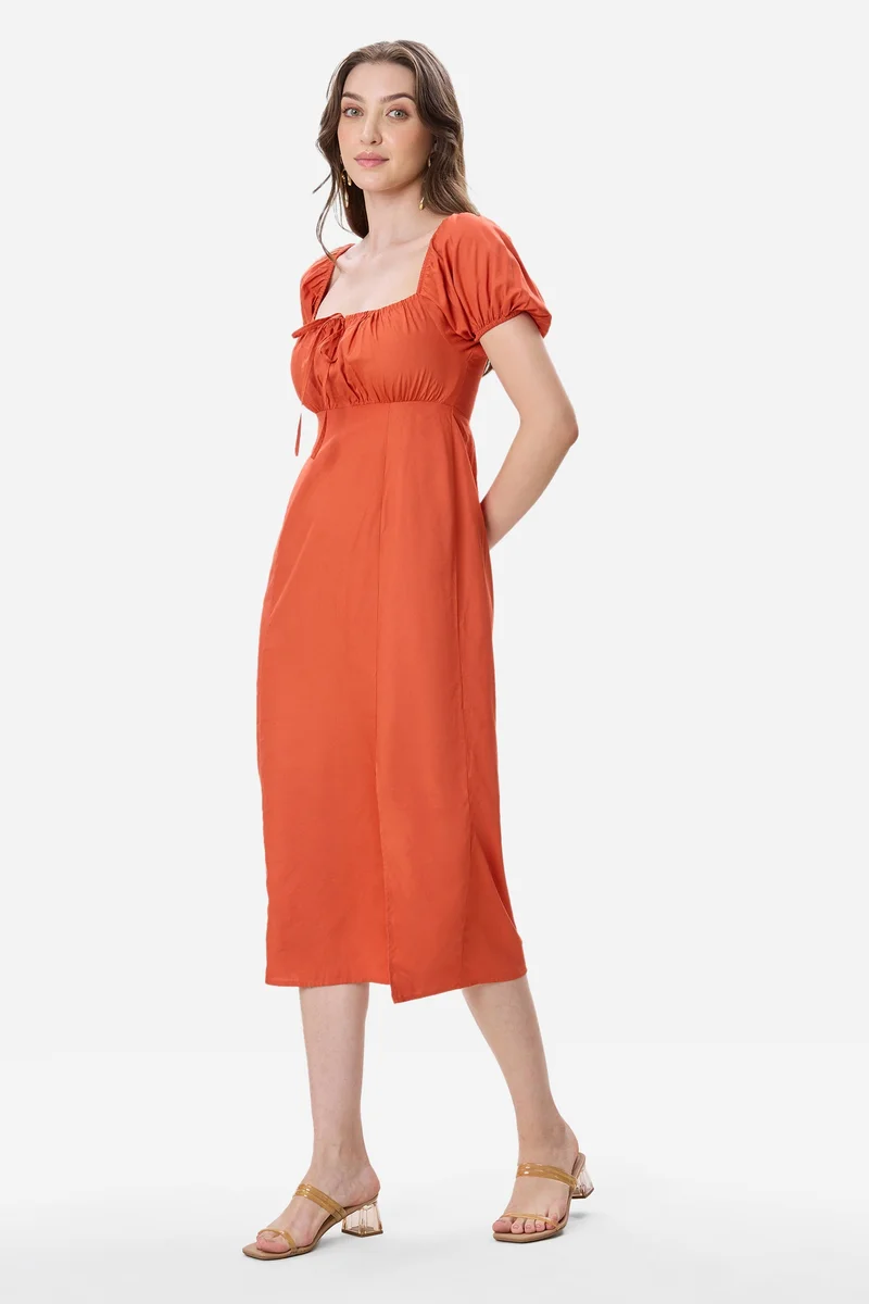 فيرجيو Abstract Viscose Puff Sleeve Dress for Women