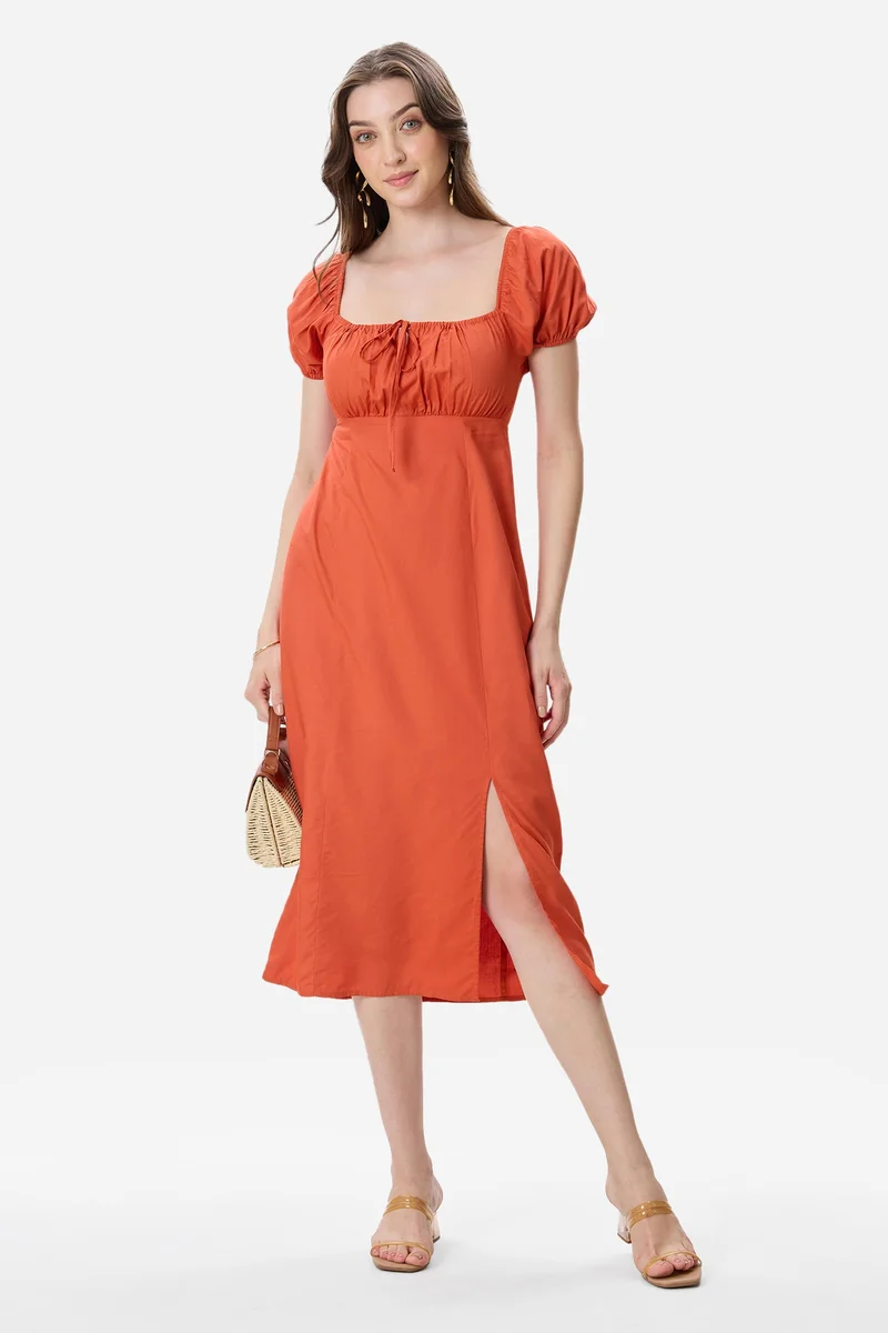 فيرجيو Abstract Viscose Puff Sleeve Dress for Women