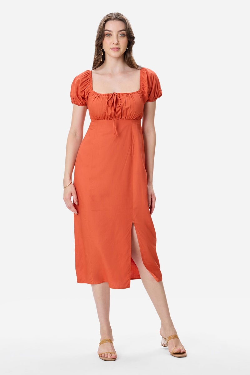 Virgio Abstract Viscose Puff Sleeve Dress for Women - Image 3