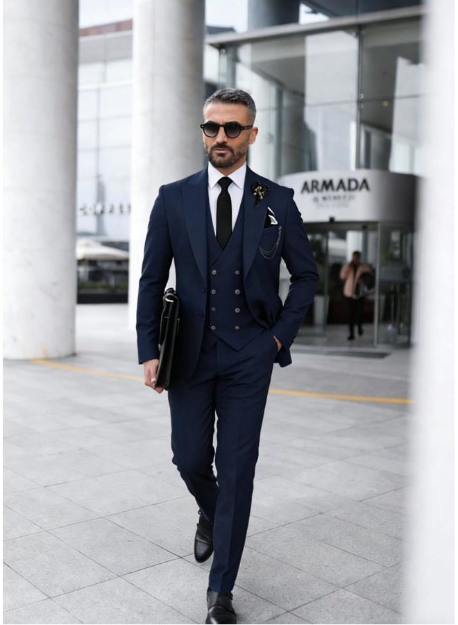 Wangyue Mens 3 Piece Slim Fit One Button Blazer Vest Pants Formal Business Wedding Prom Suit, Hunting Green, M - Image 3