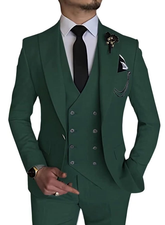 Wangyue Mens 3 Piece Slim Fit One Button Blazer Vest Pants Formal Business Wedding Prom Suit, Hunting Green, M - Image 1