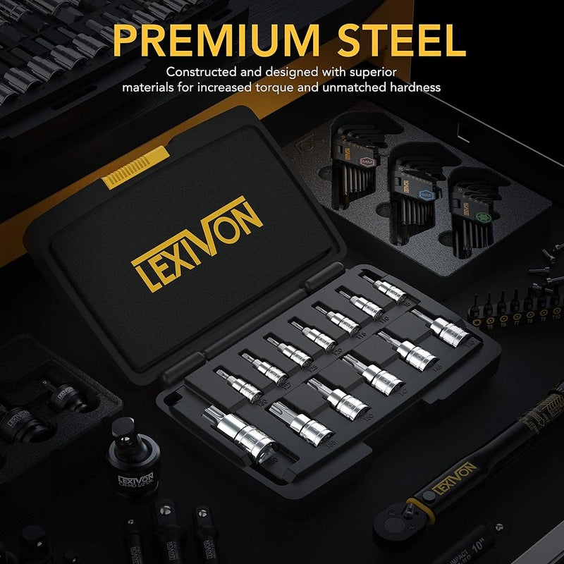 LEXIVON Torx Bit Socket Set, Premium S2 Alloy Steel 13-Piece Star T8 - T60 Set Enhanced Storage Case (LX-143) - Image 2