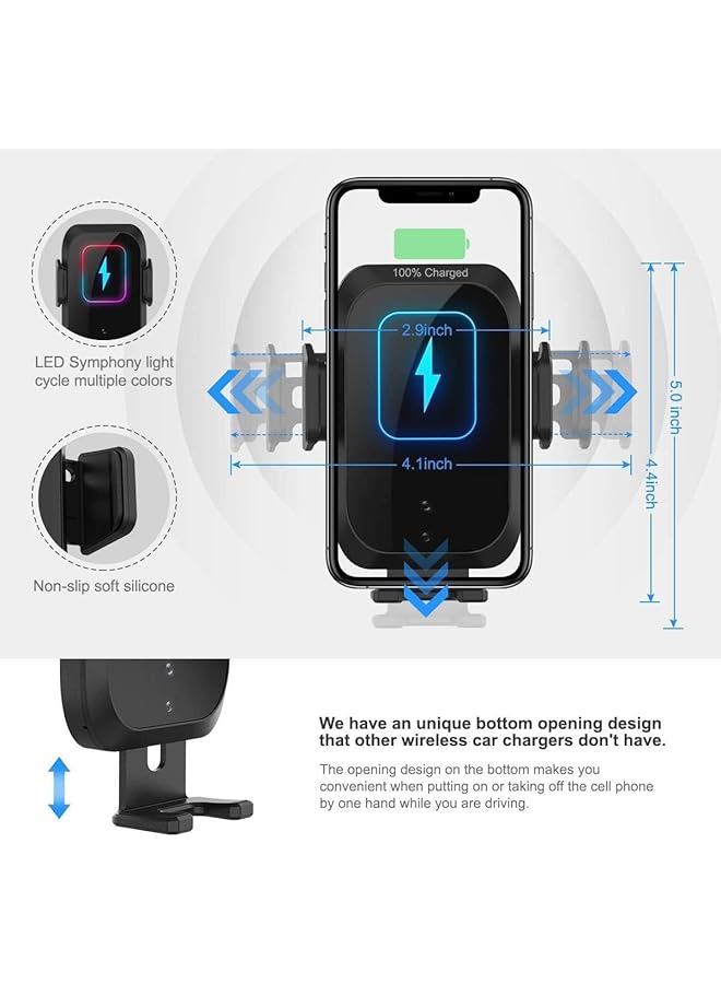 Excefore Wireless Car Charger Qi 15W Fast In Car Wireless Charger Automatic Sensor Phone Holder Vent Mount Dashboard Car Mount/Cradle Compatible For Iphone 11 12 13 14 Pro Max - Image 4