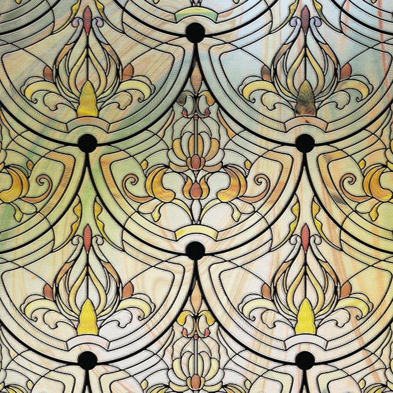 ADD.HERES 3D Stained Glass Window Film, Decorative Window Privacy Film for Bathroom,Front Door,Home, Sun Blocking Heat Control,Static Cling, Removable Non-Adhesive Golden Ironwork 23.6inch x 35.4inch - Image 2