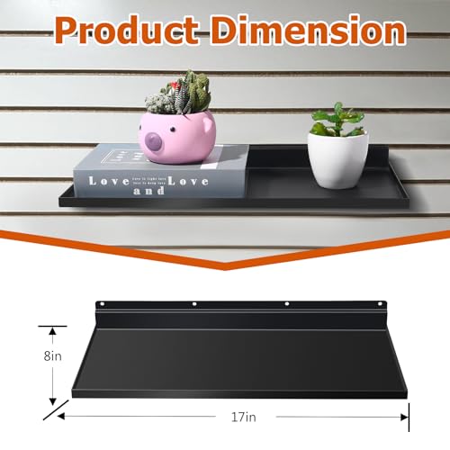 PEKGRIL 17X8 Inch Large Slatwall Shelves Set of 2, Metal Slat Wall Shelves Accessories, Flat Display Shelves for Slat, Metal Retail Display for Storage and Organization, Black - Image 2