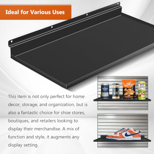 PEKGRIL 17X8 Inch Large Slatwall Shelves Set of 2, Metal Slat Wall Shelves Accessories, Flat Display Shelves for Slat, Metal Retail Display for Storage and Organization, Black - Image 5
