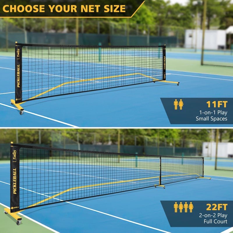 Fostoy Portable Pickleball Net Set with Wheels, Regulation Size 22 FT & Half Court 11 FT, Steady Metal Frame Pickle Ball Net Set System with Carry Bag for Backyards, Driveways, and Garages (Black&Yellow) - Image 3