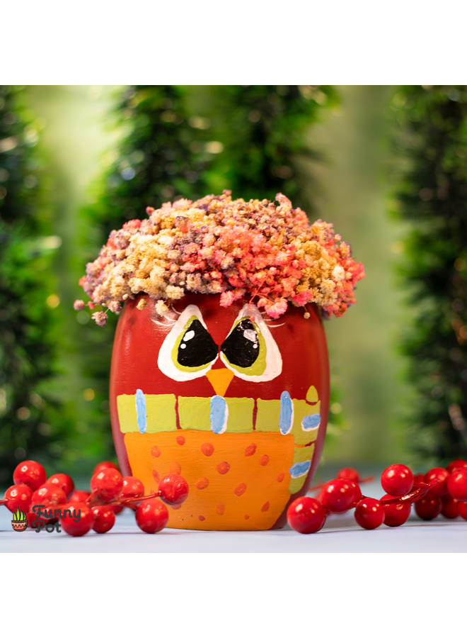 Pottery Plant Pot with natural immortal baby flowers - red - 15*10 cm