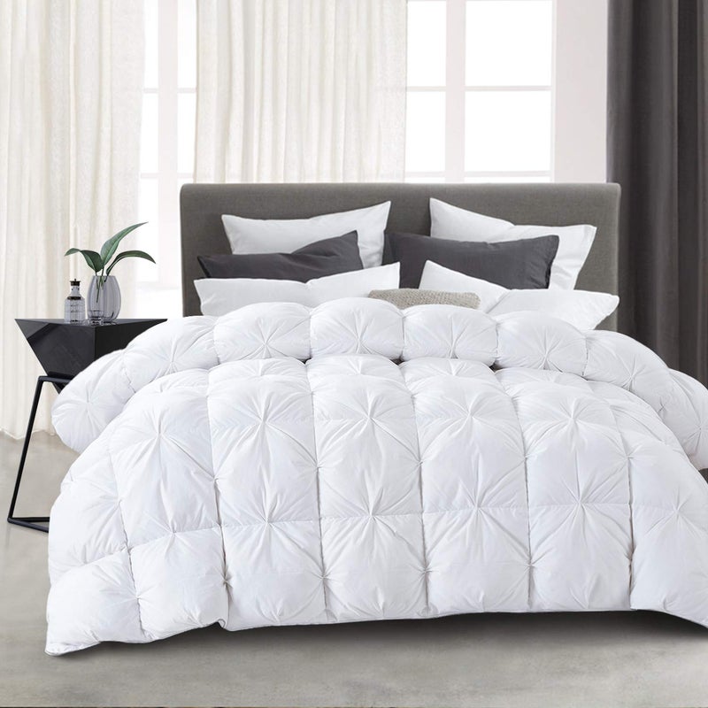 HOMBYS 132x120 Alaska King Feather and Down Comforter Pinch Pleat Oversized King Duvet Insert with 100 Cotton Cover White Fluffy Thick Comforter with Corner Tabs for All Season Warmth