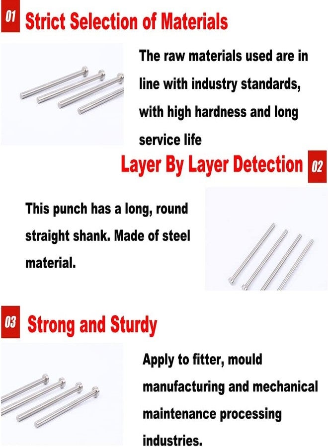 اتول مارت مثقاب دبوس إخراج مستقيم من الفولاذ بطرف دائري بقطر 1.5 مم من يوتول مارت، بطول 100 مم، لون رمادي فضي، 20 قطعة - Image 5