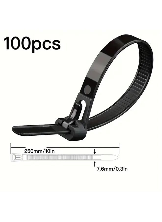 100 Pieces 10 Inch Reusable Plastic Cable Ties with Quick Release Durable Nylon Wire Fasteners for Home Office and Outdoor Use - Image 1