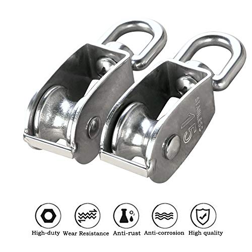 AUHOKY 12Pcs Single Pulley Block (M15), AUHOKY 304 Stainless Steel Hanging Wire Towing Wheel, Swivel Lifting Wire Rope Cable Pulley Roller, Max-Load 35kg/77lbs - Image 2