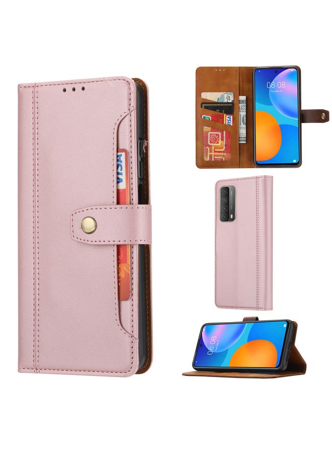 إيدويي جراب لهاتف Huawei P smart 2021 مصنوع من جلد العجل بمشبك مزدوج قابل للطي أفقيًا مع إطار صورة وحامل وفتحات للبطاقات ومحفظة - Image 1