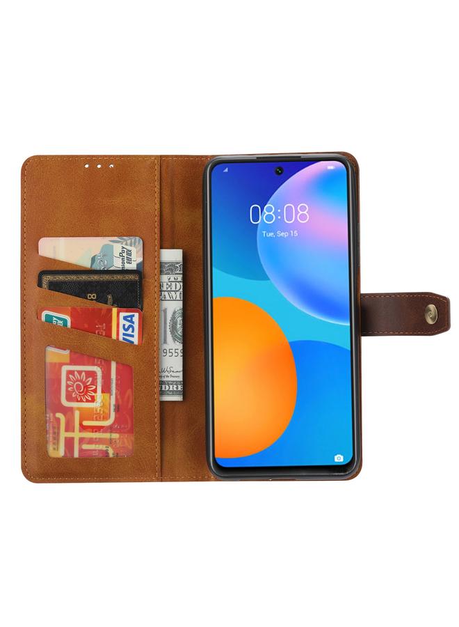 إيدويي جراب لهاتف Huawei P smart 2021 مصنوع من جلد العجل بمشبك مزدوج قابل للطي أفقيًا مع إطار صورة وحامل وفتحات للبطاقات ومحفظة - Image 4