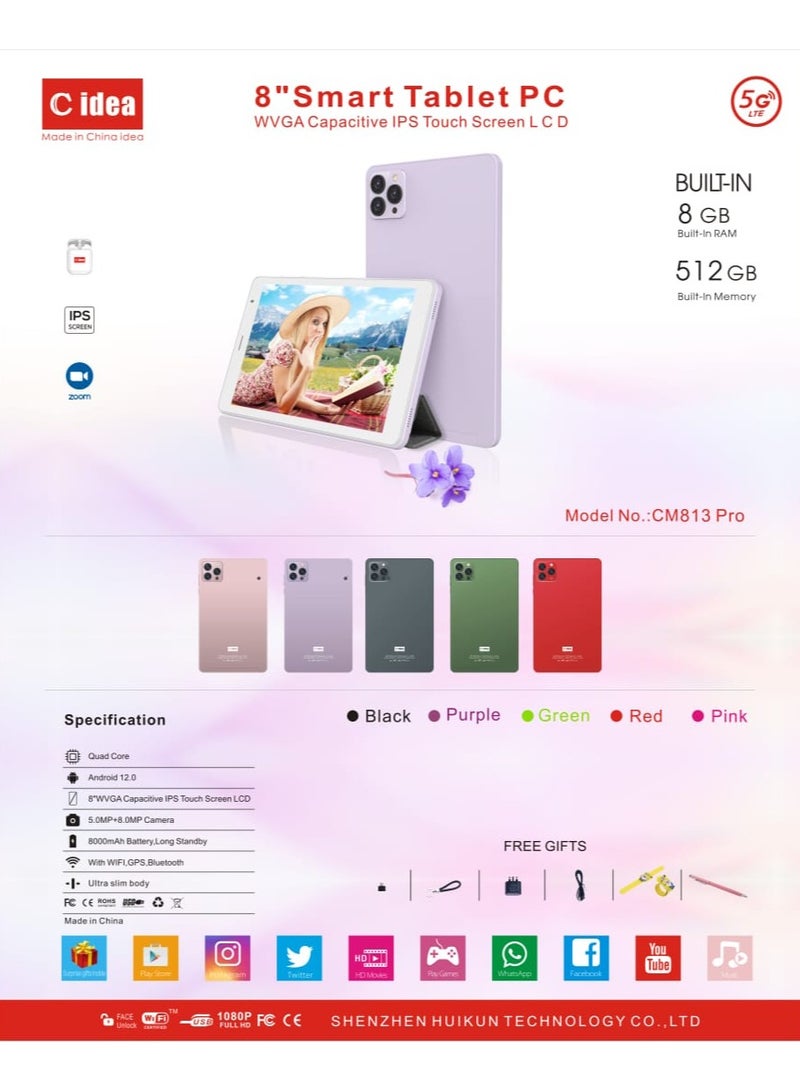 ريبنيو Tablet CM813 pro شاشة 8 بوصة اتصال LTE يدعم اتصال Wi-Fi بنطاق 5G مزود بذاكرة وصول عشوائي سعتها 8 جيجابايت ومساحة تخزين 512 جيجابايت مع غطاء متين مقاوم للصدمات (رمادي) - Image 5