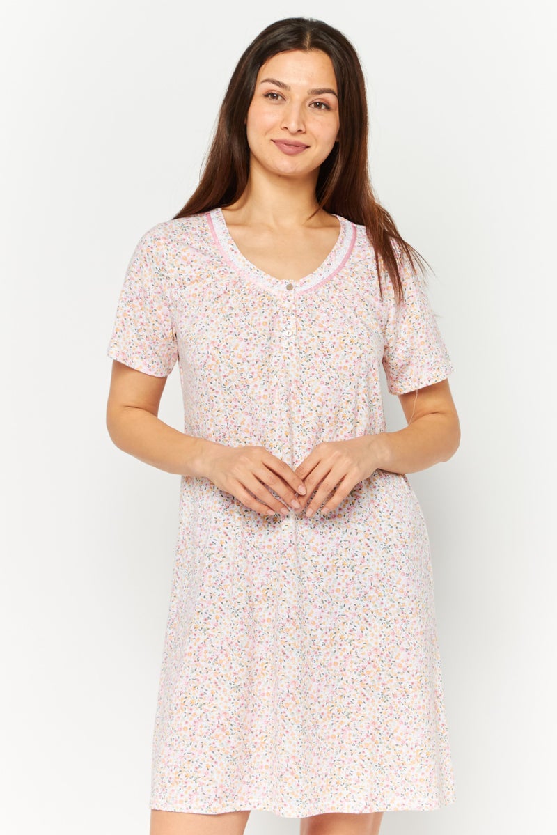 Celestial Dreams Women Floral Print Sleeping Dress, Multicolor - Image 1