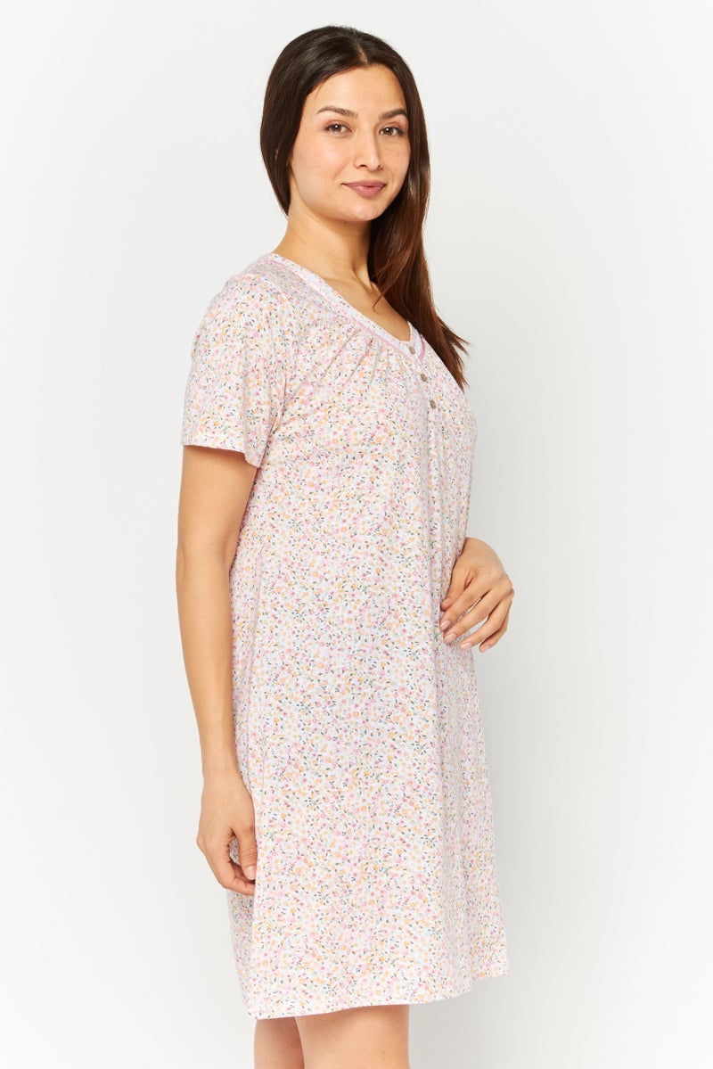 Celestial Dreams Women Floral Print Sleeping Dress, Multicolor - Image 3