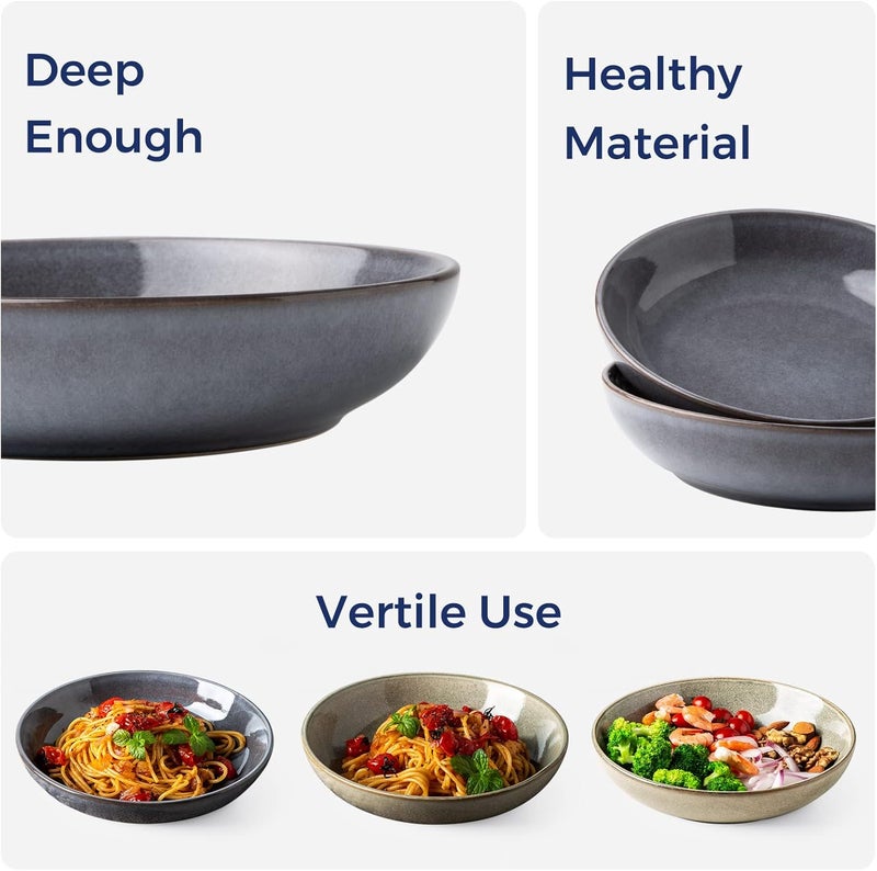 AmorArc 85 Large Pasta Bowls 36oz Stoneware Pasta Serving Bowls Set of 6 for Kitchen Wide Bowls for PastaSaladFruitOatmeal Microwave Safe Reactive GlazeGray - Image 4
