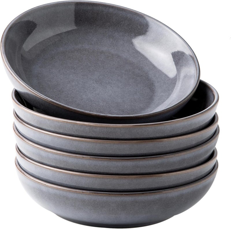 AmorArc 85 Large Pasta Bowls 36oz Stoneware Pasta Serving Bowls Set of 6 for Kitchen Wide Bowls for PastaSaladFruitOatmeal Microwave Safe Reactive GlazeGray - Image 1