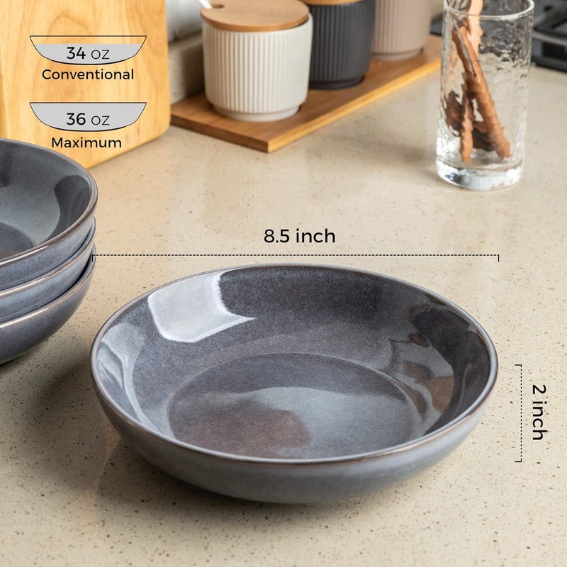 AmorArc 85 Large Pasta Bowls 36oz Stoneware Pasta Serving Bowls Set of 6 for Kitchen Wide Bowls for PastaSaladFruitOatmeal Microwave Safe Reactive GlazeGray - Image 2