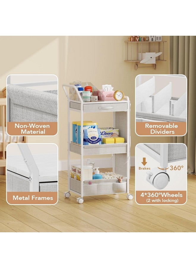 BBLIKE 3-Tier Diaper Caddy Organizer - Rolling Utility Baby Cart with Drawer and Side Pockets for Nursery and Baby Essentials, Multi-Function Cart for Bedroom and Bathroom, White - Image 2